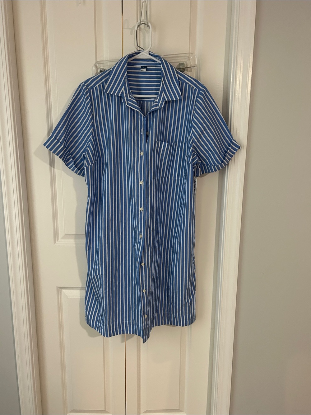 Old Navy Blue & White Striped Short Sleeve Shirt Dress